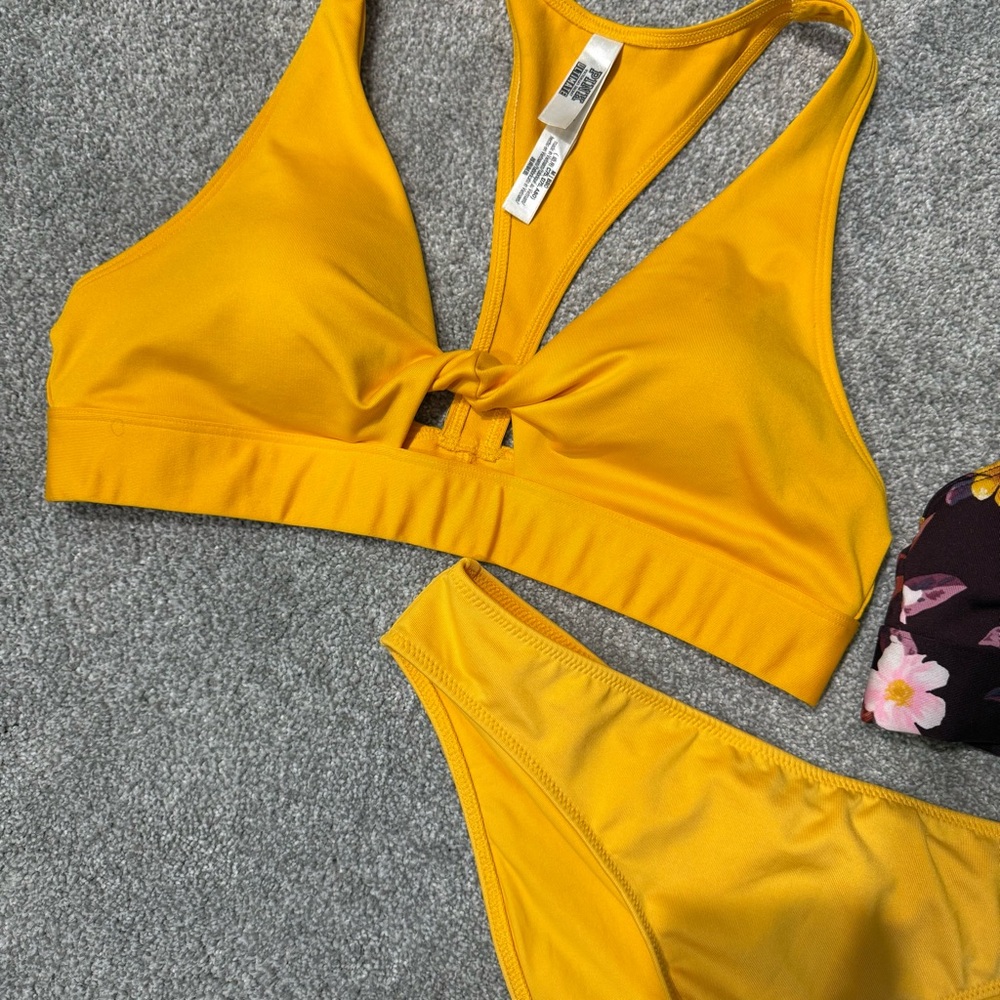 NWT PINK Victoria's Secret Yellow & Maroon Floral Sports Bra/bikini bundle Med - Picture 2 of 14